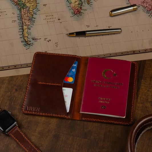 Deri Pasaport Cüzdanı Antik Seri