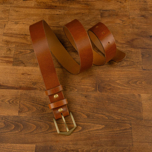 Pirinç Toka Deri Kemer - Camel