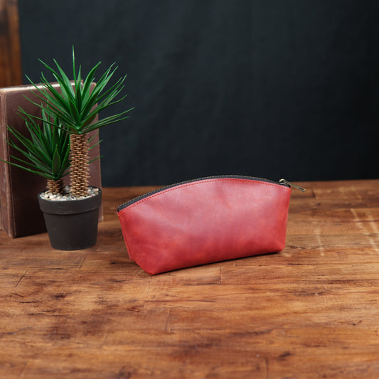 Deri Mini Makyaj Çantası Kırmızı