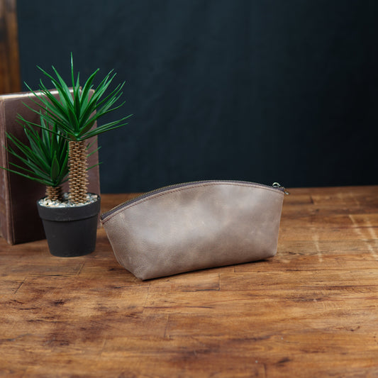 Deri Mini Makyaj Çantası Bej