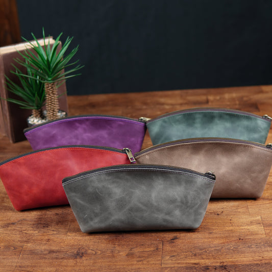 Deri Mini Makyaj Çantası Mor