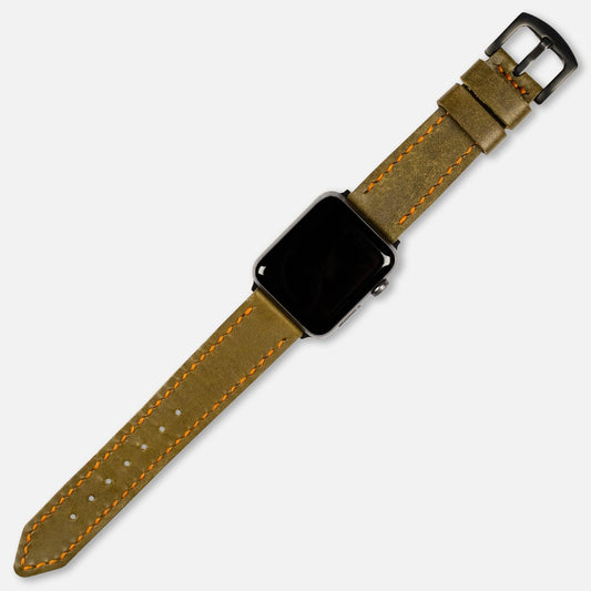 Çift Kat Deri Apple Watch Kayışı Old Olive