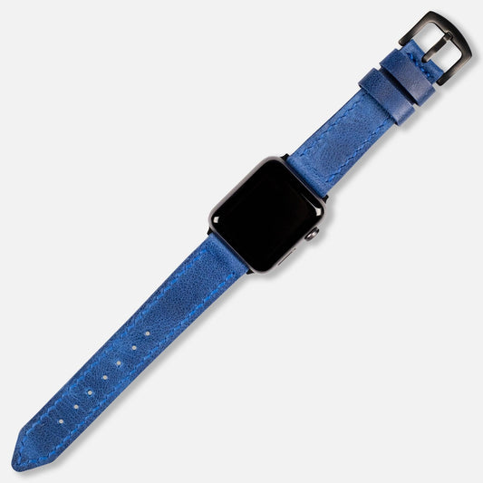 Çift Kat Deri Apple Watch Kayışı Saks Mavi