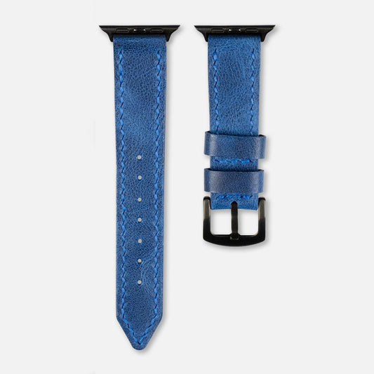 Çift Kat Deri Apple Watch Kayışı Saks Mavi