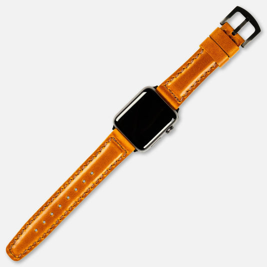 Dolgulu Deri Apple Watch Kayışı Antik Camel