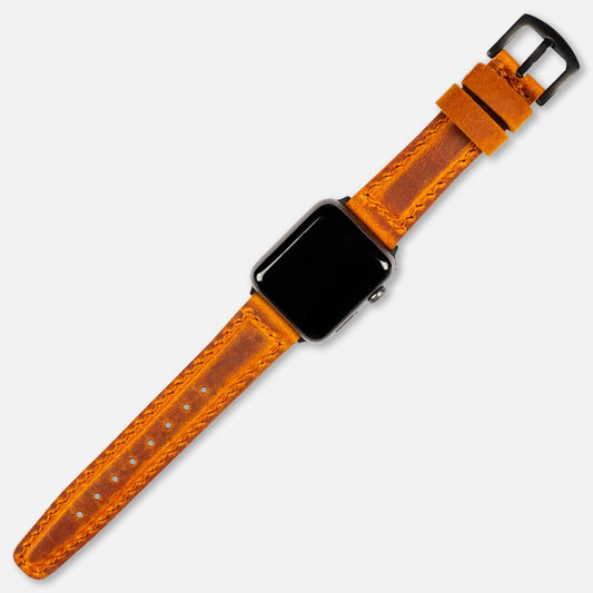 Dolgulu Deri Apple Watch Kayışı Camel