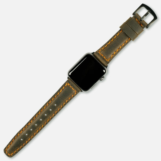 Dolgulu Deri Apple Watch Kayışı Haki