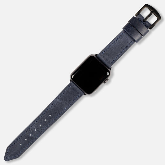 Çift Kat Deri Apple Watch Kayışı Jean Mavi