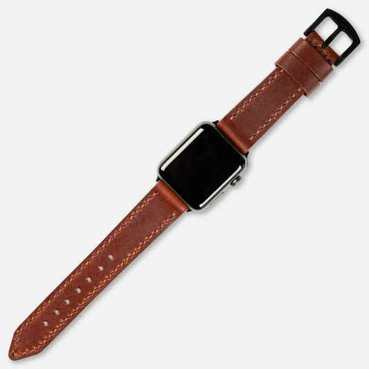 Çift Katlı Deri Apple Watch Kayışı - Premium Konyak