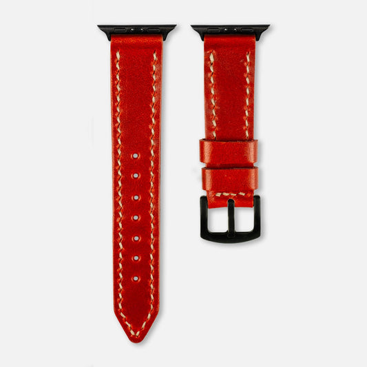 Çift Kat Deri Apple Watch Kayışı Antik Kırmızı