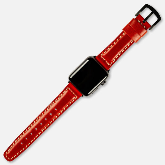 Dolgulu Deri Apple Watch Kayışı Antik Kırmızı