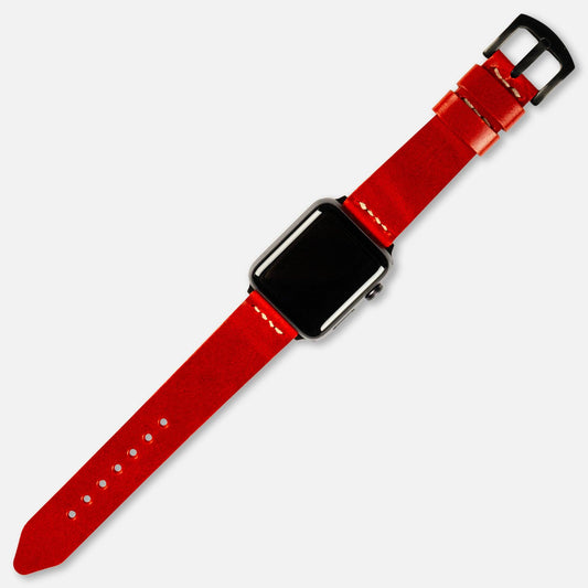 Tek Kat Deri Apple Watch Kayışı Antik Kırmızı