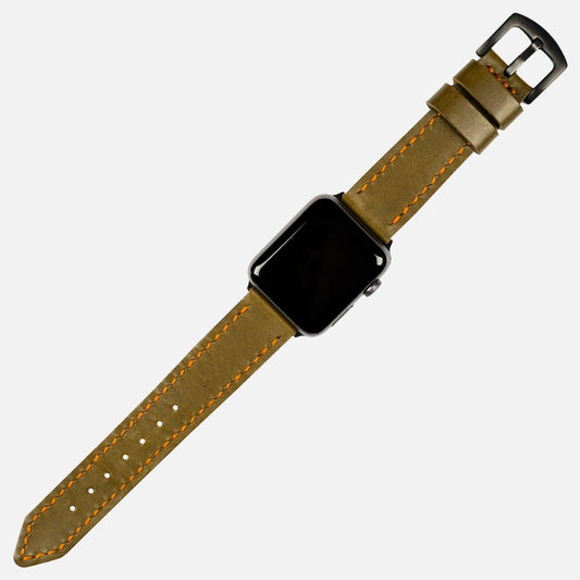 Çift Kat Deri Apple Watch Kayışı New Olive