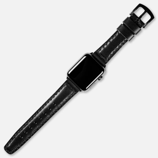 Dolgulu Deri Apple Watch Kayışı Antik Siyah