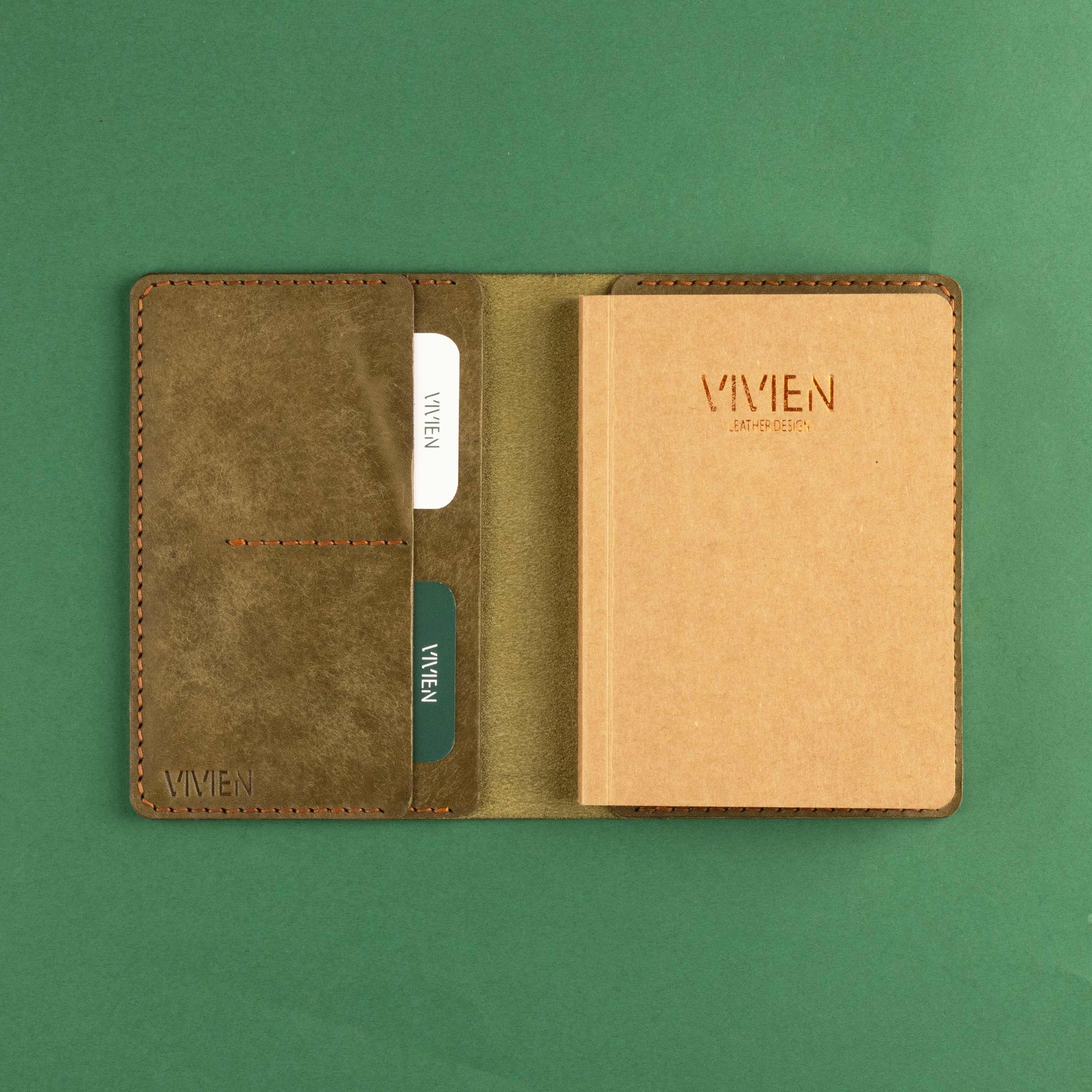 A6 deri defter kılıfı Olive detay
