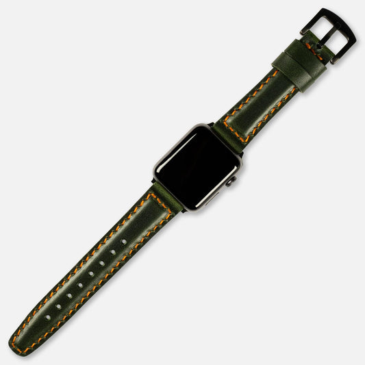 Dolgulu Deri Apple Watch Kayışı Antik Yeşil