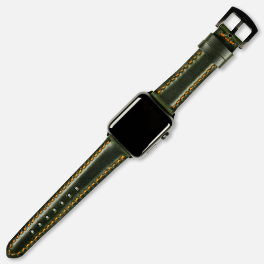 Skyfall Dolgulu Deri Apple Watch Kayışı Antik Yeşil