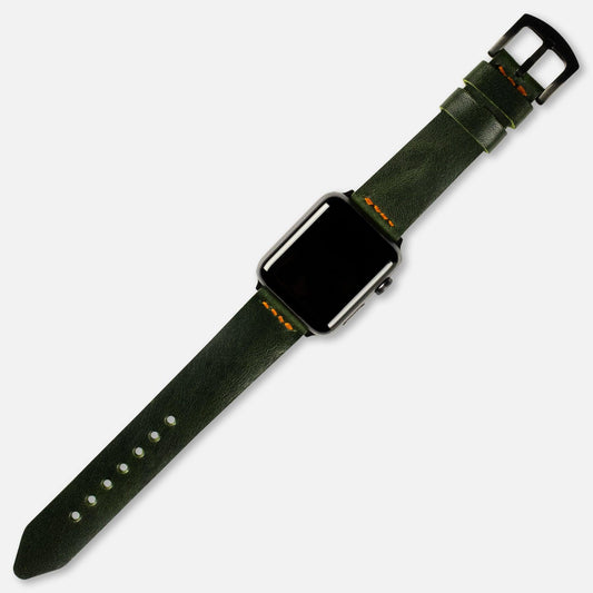 Tek Kat Deri Apple Watch Kayışı Antik Yeşil