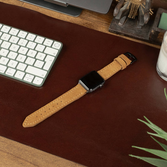 Çift Kat Deri Apple Watch Kayışı Süet-Camel