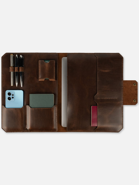 MacBook Organizer -Deri Bilgisayar Kılıfı Kahve