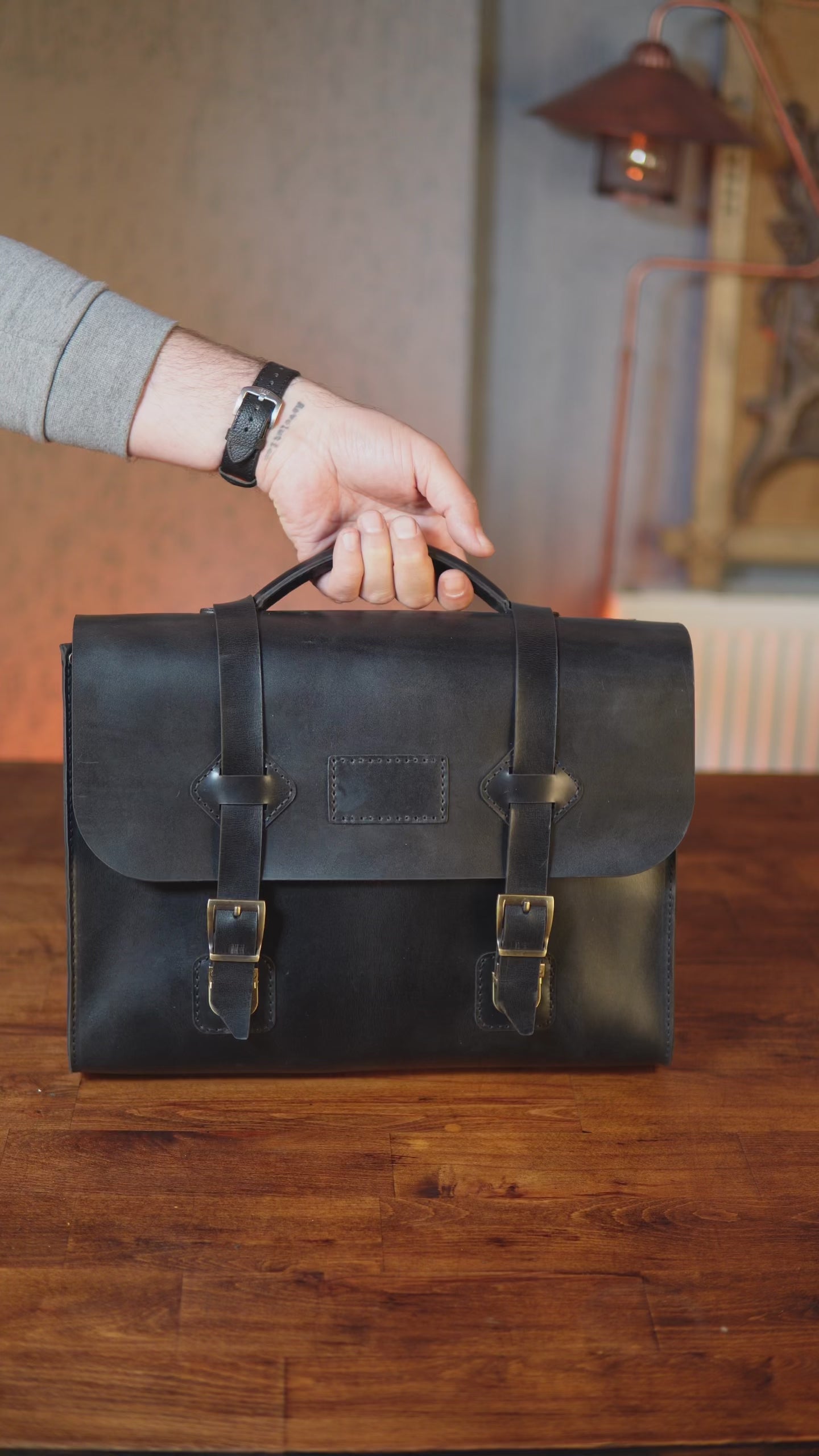 Deri Evrak Çantası Messenger Bag Siyah