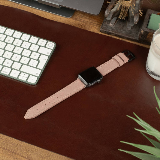 Çift Kat Deri Apple Watch Kayışı Süet-Pudra