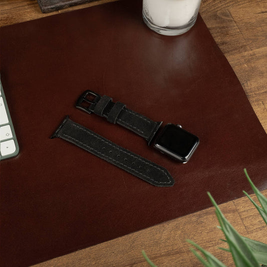 Çift Katlı Deri Apple Watch Kayışı Süet-Siyah