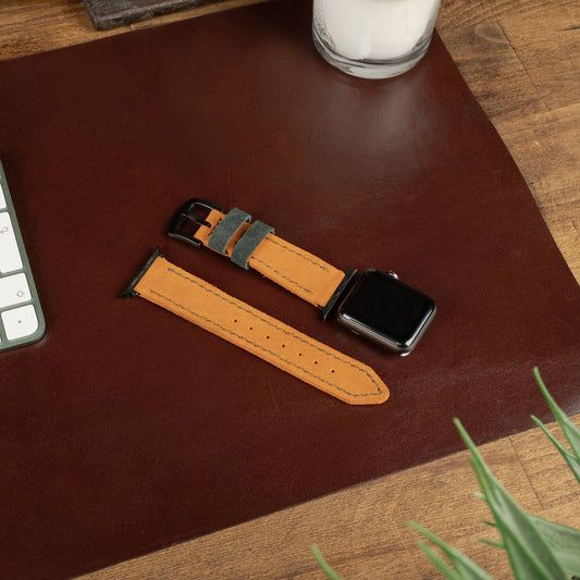 Çift Kat Deri Apple Watch Kayışı Süet-Orange